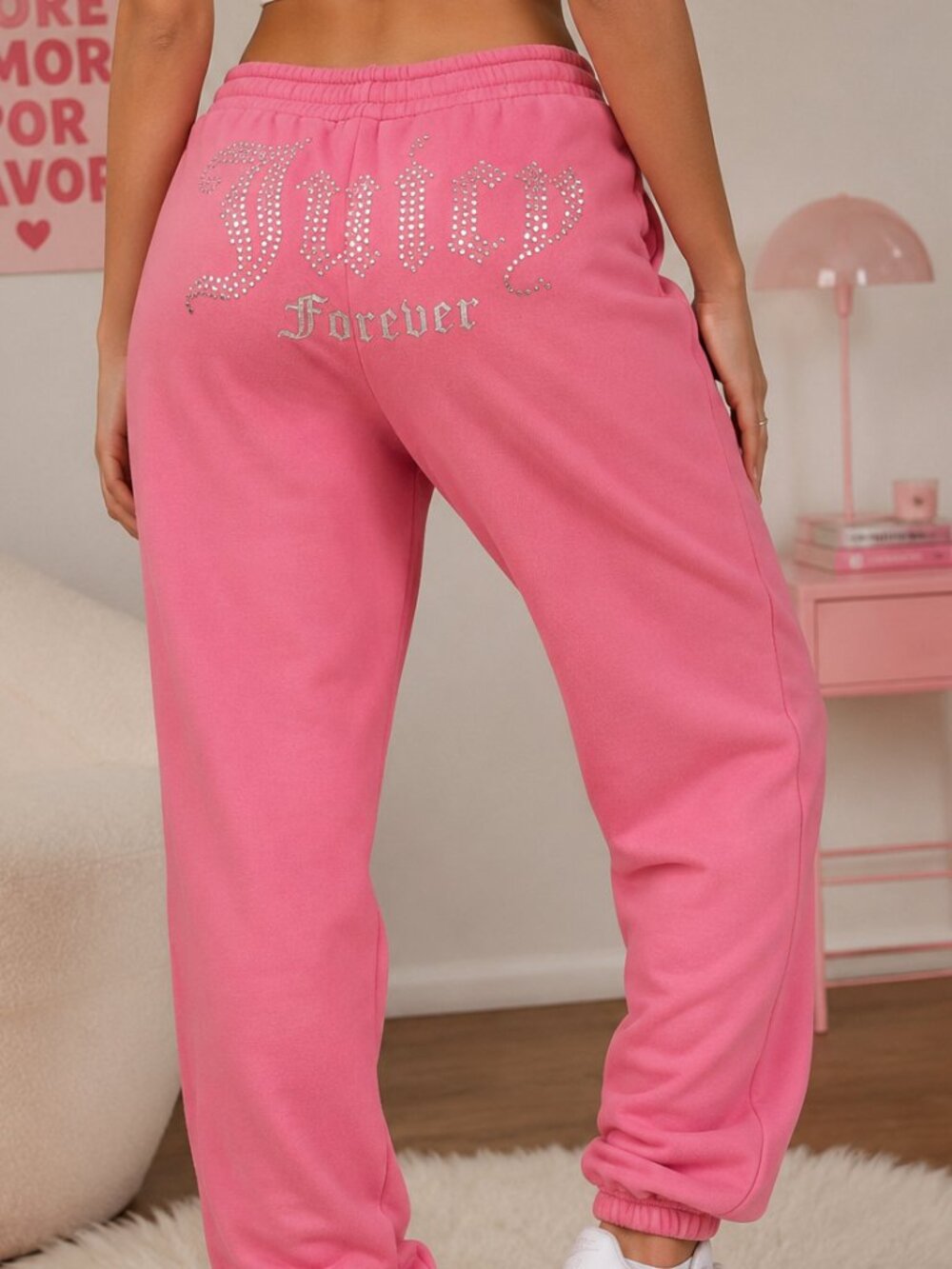Juicy Couture x Forever 21 Pink Fleece Joggers Medium Rhinestone Y2K